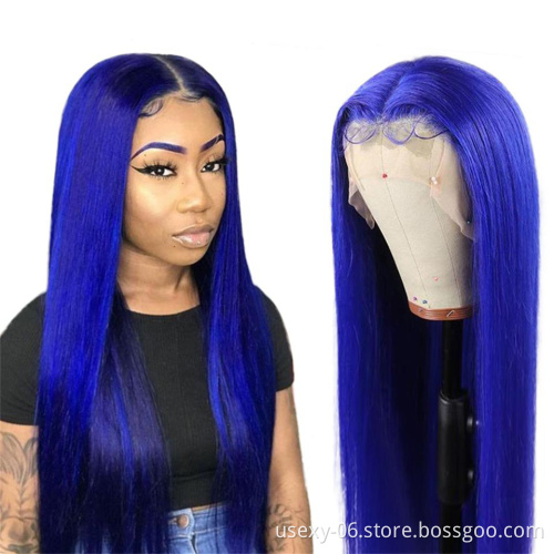 Pink Yellow Purple Blue Gray Red Orange 613 Wigs For Black Women Virgin Brazilian Human Hair Transparent Frontal Lace Wig Vendor